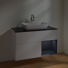 Тумба под раковину Villeroy & Boch Finion 100х50,1 см с подсветкой МДФ белый матовый лак/стекло черное матовое F782HGMT