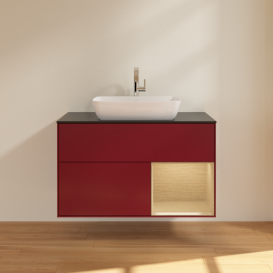 Тумба под раковину Villeroy & Boch Finion 100х50,1 см с подсветкой МДФ пион матовый лак/стекло черное матовое F782PCHB