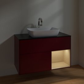 Тумба под раковину Villeroy & Boch Finion 100х50,1 см с подсветкой МДФ пион матовый лак/стекло черное матовое F782PCHB