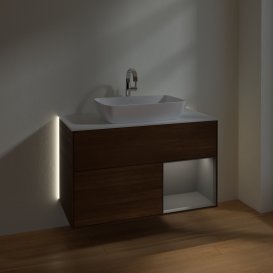 Тумба під раковину Villeroy & Boch Finion 100х50,1 см із підсвічуванням МДФ шпон волоського горіха/скло біле матове G781GKGN