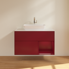 Тумба під раковину Villeroy & Boch Finion 100х50,1 см з підсвічуванням МДФ півонія матовий лак/скло біле матове G781HBHB