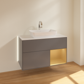 Тумба під раковину Villeroy & Boch Finion 100х50,1 см із підсвічуванням МДФ антрацит матовий лак/скло біле матове G781HFGK