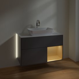 Тумба під раковину Villeroy & Boch Finion 100х50,1 см із підсвічуванням МДФ антрацит матовий лак/скло біле матове G781HFGK