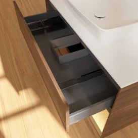 Тумба під раковину Villeroy & Boch Finion 100х50,1 см із підсвічуванням МДФ шпон волоського горіха/скло біле матове G781HFGN