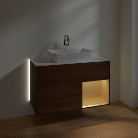 Тумба під раковину Villeroy & Boch Finion 100х50,1 см із підсвічуванням МДФ шпон волоського горіха/скло біле матове G781HFGN