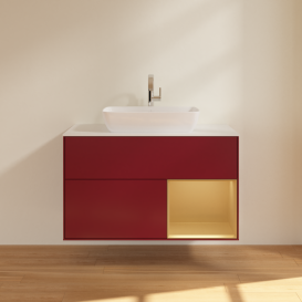 Тумба под раковину Villeroy & Boch Finion 100х50,1 см с подсветкой МДФ пион матовый лак/стекло белое матовое G781HFHB