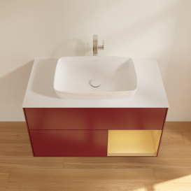 Тумба под раковину Villeroy & Boch Finion 100х50,1 см с подсветкой МДФ пион матовый лак/стекло белое матовое G781HFHB