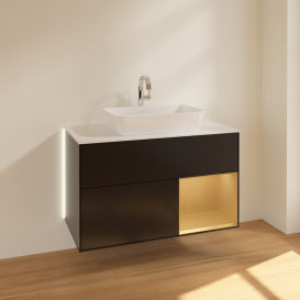 Тумба под раковину Villeroy & Boch Finion 100х50,1 см с подсветкой МДФ черный матовый лак/стекло белое матовое G781HFPD