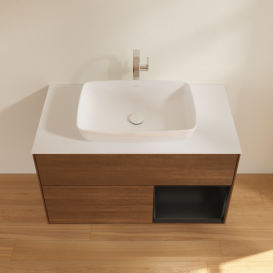 Тумба под раковину Villeroy & Boch Finion 100х50,1 см с подсветкой МДФ шпон грецкого ореха/стекло белое матовое G781PDGN