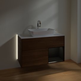 Тумба под раковину Villeroy & Boch Finion 100х50,1 см с подсветкой МДФ шпон грецкого ореха/стекло белое матовое G781PDGN