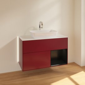 Тумба під раковину Villeroy & Boch Finion 100х50,1 см з підсвічуванням МДФ півонія матовий лак/скло біле матове G781PDHB