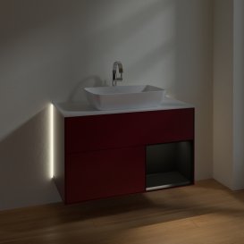 Тумба під раковину Villeroy & Boch Finion 100х50,1 см з підсвічуванням МДФ півонія матовий лак/скло біле матове G781PDHB