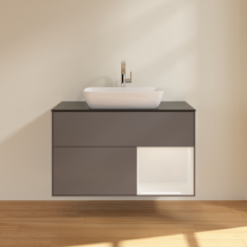 Тумба під раковину Villeroy & Boch Finion 100х50,1 см із підсвічуванням МДФ антрацит матовий лак/скло чорне матове G782GFGK