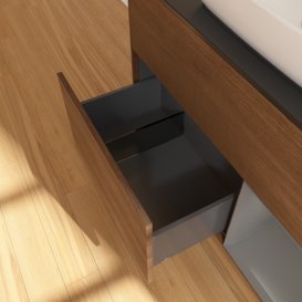 Тумба під раковину Villeroy & Boch Finion 100х50,1 см із підсвічуванням МДФ шпон волоського горіха/скло чорне матове G782GKGN