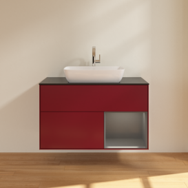 Тумба під раковину Villeroy & Boch Finion 100х50,1 см з підсвічуванням МДФ півонія матовий лак/скло чорне матове G782GKHB