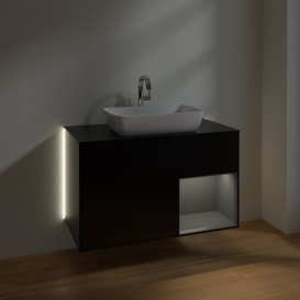 Тумба під раковину Villeroy & Boch Finion 100х50,1 см із підсвічуванням МДФ чорний матовий лак/скло чорне матове G782GKPD