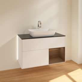 Тумба под раковину Villeroy & Boch Finion 100х50,1 см с подсветкой МДФ белый матовый лак/стекло черное матовое G782GNMT