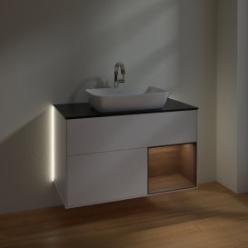 Тумба под раковину Villeroy & Boch Finion 100х50,1 см с подсветкой МДФ белый матовый лак/стекло черное матовое G782GNMT