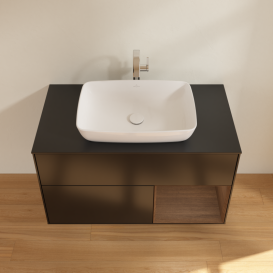 Тумба под раковину Villeroy & Boch Finion 100х50,1 см с подсветкой МДФ черный матовый лак/стекло черное матовое G782GNPD