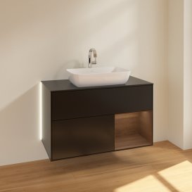 Тумба под раковину Villeroy & Boch Finion 100х50,1 см с подсветкой МДФ черный матовый лак/стекло черное матовое G782GNPD