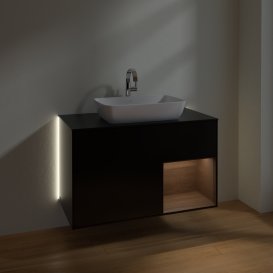 Тумба под раковину Villeroy & Boch Finion 100х50,1 см с подсветкой МДФ черный матовый лак/стекло черное матовое G782GNPD