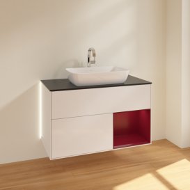 Тумба под раковину Villeroy & Boch Finion 100х50,1 см с подсветкой МДФ глянцевый белый лак/стекло черное матовое G782HBGF