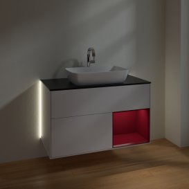 Тумба под раковину Villeroy & Boch Finion 100х50,1 см с подсветкой МДФ глянцевый белый лак/стекло черное матовое G782HBGF