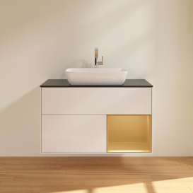 Тумба під раковину Villeroy & Boch Finion 100х50,1 см з підсвічуванням МДФ білий глянцевий лак/скло чорне матове G782HFGF