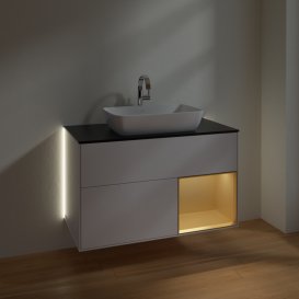 Тумба під раковину Villeroy & Boch Finion 100х50,1 см з підсвічуванням МДФ білий глянцевий лак/скло чорне матове G782HFGF