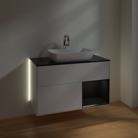 Тумба під раковину Villeroy & Boch Finion 100х50,1 см з підсвічуванням МДФ білий глянцевий лак/скло чорне матове G782PDGF