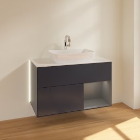 Тумба под раковину Villeroy & Boch Finion 100х50,1 см с подсветкой МДФ темно-синий матовый лак/стекло белое матовое G781GKHG