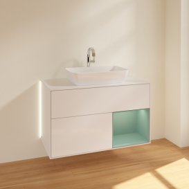 Тумба під раковину Villeroy & Boch Finion 100х50,1 см з підсвіткою МДФ білий глянцевий лак/скло біле матове G781GMGF