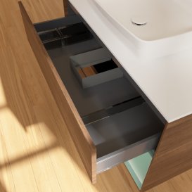 Тумба під раковину Villeroy & Boch Finion 100х50,1 см із підсвічуванням МДФ шпон волоського горіха/скло біле матове G781GMGN