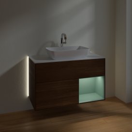 Тумба під раковину Villeroy & Boch Finion 100х50,1 см із підсвічуванням МДФ шпон волоського горіха/скло біле матове G781GMGN