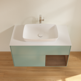 Тумба под раковину Villeroy & Boch Finion 100х50,1 см с подсветкой МДФ оливковый матовый лак/стекло белое матовое G781GNGM