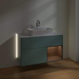 Тумба під раковину Villeroy & Boch Finion 100х50,1 см із підсвічуванням МДФ оливковий матовий лак/скло біле матове G781GNGM