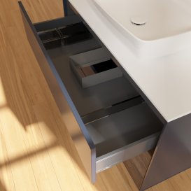 Тумба під раковину Villeroy & Boch Finion 100х50,1 см із підсвічуванням МДФ темно-синій матовий лак/скло біле матове G781GNHG