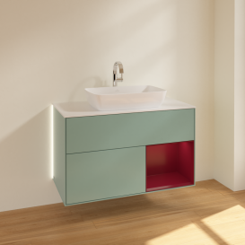 Тумба под раковину Villeroy & Boch Finion 100х50,1 см с подсветкой МДФ оливковый матовый лак/стекло белое матовое G781HBGM