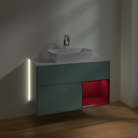 Тумба под раковину Villeroy & Boch Finion 100х50,1 см с подсветкой МДФ оливковый матовый лак/стекло белое матовое G781HBGM