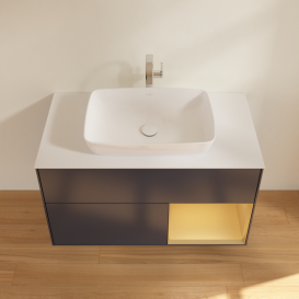 Тумба під раковину Villeroy & Boch Finion 100х50,1 см із підсвічуванням МДФ темно-синій матовий лак/скло біле матове G781HFHG