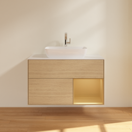 Тумба під раковину Villeroy & Boch Finion 100х50,1 см із підсвічуванням МДФ шпон дуба/скло біле матове G781HFPC