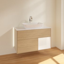 Тумба под раковину Villeroy & Boch Finion 100х50,1 см с подсветкой МДФ шпон дуба/стекло белое матовое G781MTPC