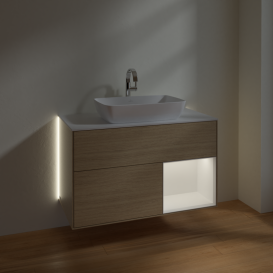 Тумба под раковину Villeroy & Boch Finion 100х50,1 см с подсветкой МДФ шпон дуба/стекло белое матовое G781MTPC