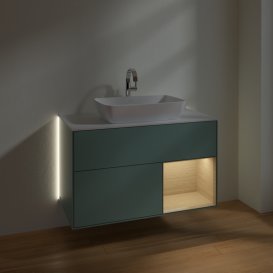 Тумба під раковину Villeroy & Boch Finion 100х50,1 см із підсвічуванням МДФ оливковий матовий лак/скло біле матове G781PCGM