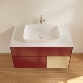 Тумба під раковину Villeroy & Boch Finion 100х50,1 см з підсвічуванням МДФ півонія матовий лак/скло біле матове G781PCHB