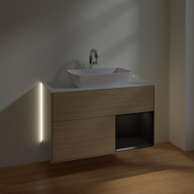 Тумба під раковину Villeroy & Boch Finion 100х50,1 см із підсвічуванням МДФ шпон дуба/скло біле матове G781PDPC