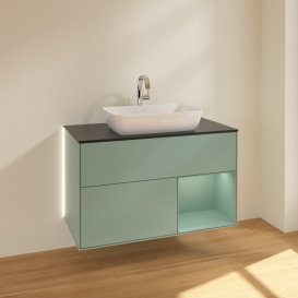 Тумба під раковину Villeroy & Boch Finion 100х50,1 см із підсвічуванням МДФ оливковий матовий лак/скло чорне матове G782GMGM