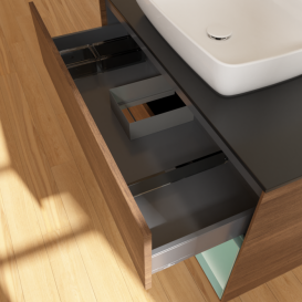 Тумба под раковину Villeroy & Boch Finion 100х50,1 см с подсветкой МДФ шпон грецкого ореха/стекло черное матовое G782GMGN