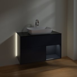 Тумба під раковину Villeroy & Boch Finion 100х50,1 см із підсвічуванням МДФ темно-синій матовий лак/скло чорне матове G782HGHG