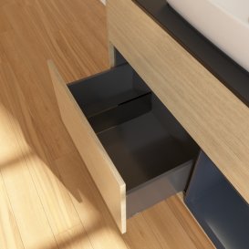 Тумба під раковину Villeroy & Boch Finion 100х50,1 см із підсвічуванням МДФ шпон дуба/скло чорне матове G782HGPC